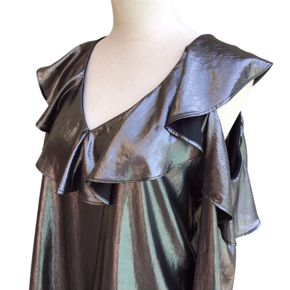 Revolve Krisa Metallic Cold Shoulder Ruffle Blouse - Picture 6 of 7